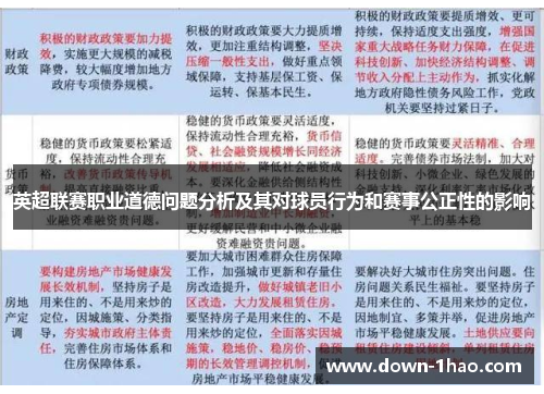 英超联赛职业道德问题分析及其对球员行为和赛事公正性的影响