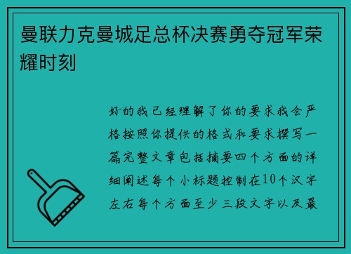 曼联力克曼城足总杯决赛勇夺冠军荣耀时刻